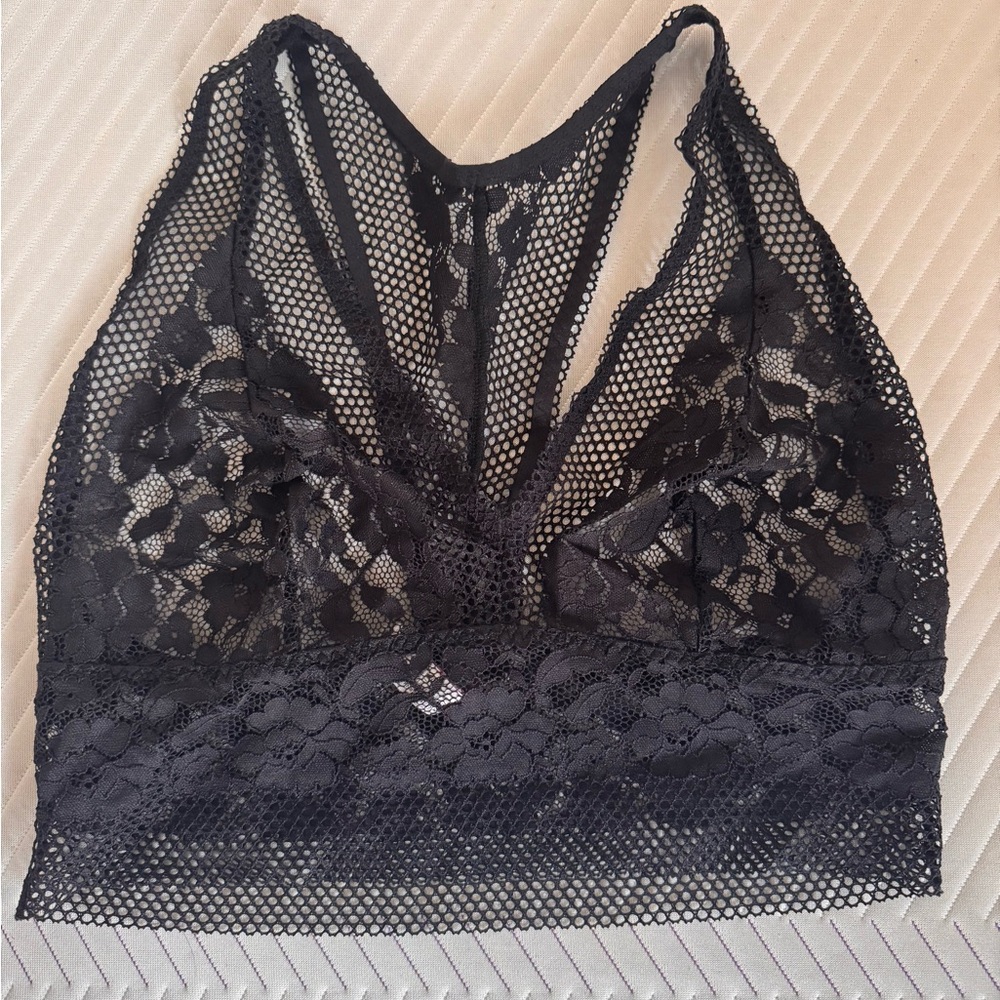 Adore Me Bralette Bra V Neck Unlined Sheer Black Size 1X